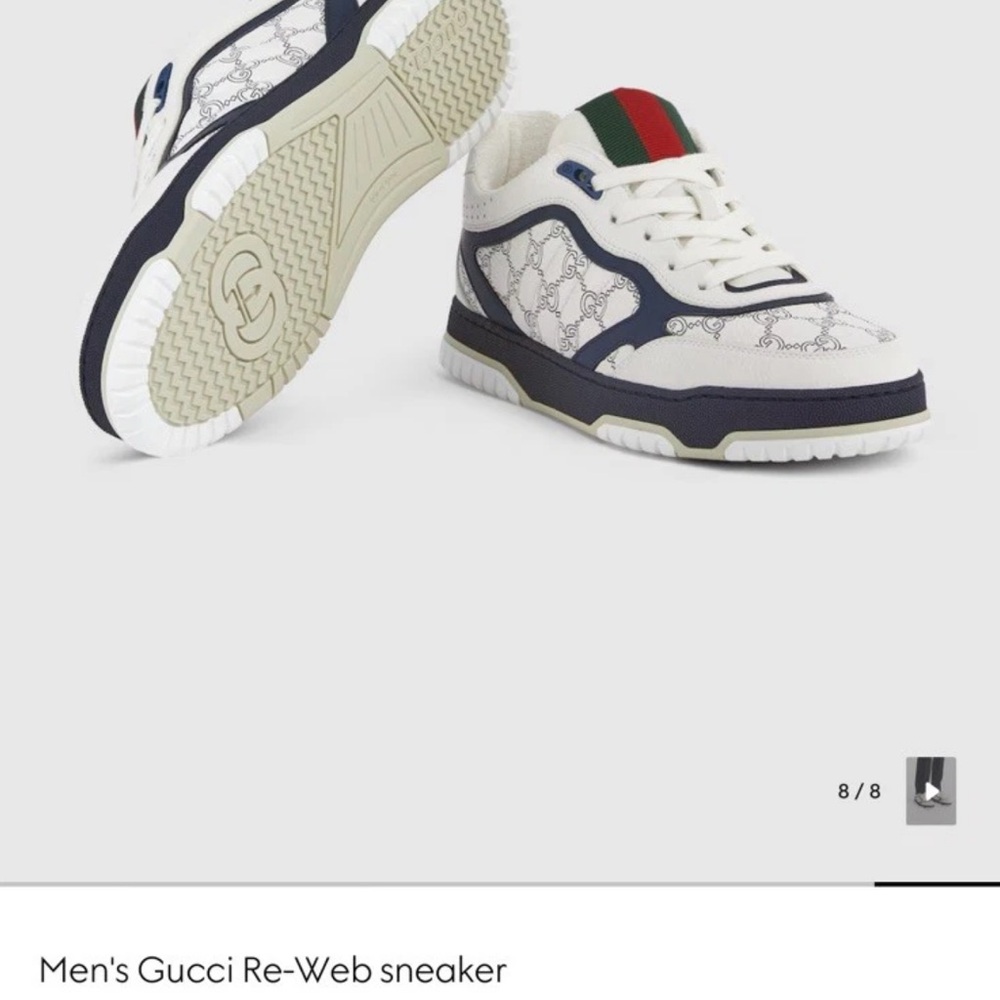 Gucci Men's White and Navy Sneakers with Red and Green Accents